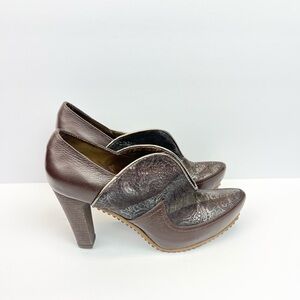 Siga Brown Bohemian Leather Heels  Embossed Pattern US 10.5 EU 41 Made Colombia